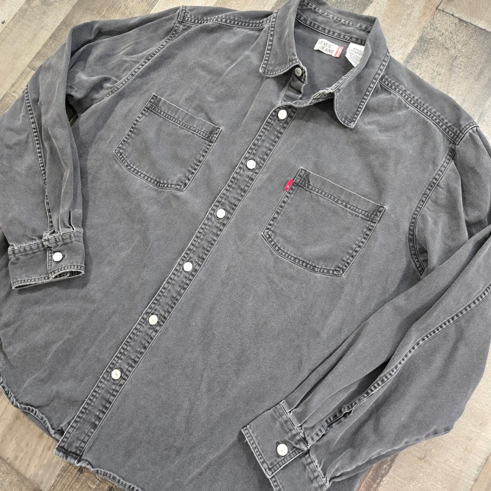 Vintage 90s Levi's SilverTab Washed Black Denim Shirt Button Up Grunge Men's XL